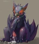 balls capcom claws cum cum_on_penis cum_taste erection ginpaku half-closed_eyes male monster_hunter nargacuga naruga nude penis plain_background sitting solo tapering_penis tongue tongue_out video_games wings wyvern 