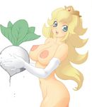  areolae blonde_hair blue_eyes breasts crown duplicate eyes gloves happy jpeg_artifacts large_areolae large_breasts long_hair mario_(series) navel nipples nude open_mouth princess_peach solo super_mario_bros. turnip 