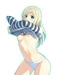  bad_id bad_pixiv_id blonde_hair blue_eyes blush bra end_of_eternity flat_chest lingerie long_hair nipples open_mouth panties reanbell shiohi solo underwear undressing 