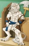  ajani_goldmane anthro balls big_penis feline half-erect hands_on_hips humanoid_penis looking_at_viewer magic_the_gathering male mammal muscular muscular_male penis saruuk scar smile solo uncut vein 