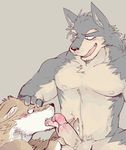  balls blush canine colored erection fellatio ginnosuke grey_background male male/male mammal muscular nude oral penis sex simple_background wolf 