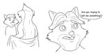  2016 anthro black_and_white canine cheek_tuft clothed clothing dialogue disney duo ear_piercing english_text fangs female fox gideon_grey honey_(zootopia) honey_badger humor male mammal monochrome mustelid oblivious piercing simple_background text tggeko tuft undressing white_background zootopia 