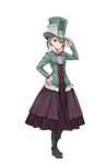  adjusting_clothes adjusting_hat alice_in_wonderland ange_(princess_principal) black_footwear blue_eyes boots bow bowtie braid brown_footwear cosplay cross-laced_clothes cross-laced_footwear dress full_body green_hat grey_hair hand_on_hip hat highres long_sleeves looking_at_viewer mad_hatter mad_hatter_(cosplay) makaria official_art pantyhose princess_principal princess_principal_game_of_mission shoes short_hair skirt smile solo standing top_hat transparent_background 