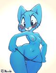  2017 anthro blue_fur blush breasts cartoon_network cat clothing digital_media_(artwork) dorkinhorkin eyelashes feline female frown fur mammal navel nicole_watterson nipples simple_background solo standing tears the_amazing_world_of_gumball thong tight_clothing tight_panties underwear upset whiskers wide_hips 