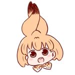  :d animal_ears bangs batta_(ijigen_debris) black_eyes blush_stickers bow bowtie chibi commentary_request extra_ears face head_tilt kemono_friends looking_at_viewer open_mouth orange_eyes orange_neckwear serval_(kemono_friends) serval_ears serval_print short_hair simple_background smile solo white_background 