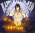  &gt;:) ahoge akagi_(azur_lane) azur_lane bandages black_hair breasts claw_pose cleavage closed_mouth commentary_request cowboy_shot halloween happy_halloween hayabusa highres jack-o'-lantern kantai_collection large_breasts long_hair looking_at_viewer multicolored_hair mummy_costume naganami_(kantai_collection) navel night pink_hair rensouhou-chan smile solo stuffed_toy two-tone_hair v-shaped_eyebrows very_long_hair wavy_hair yellow_eyes 