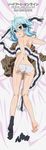  absurdres adjusting_clothes adjusting_panties ass bare_shoulders bed_sheet black_legwear blue_hair blush breasts brown_jacket copyright_name dakimakura from_above full_body green_eyes hair_between_eyes hair_ornament hairclip highres jacket jacket_removed looking_at_viewer looking_back lying on_stomach panties parted_lips scarf shiny shiny_skin short_hair_with_long_locks sidelocks sinon small_breasts solo sword_art_online topless underwear white_panties 