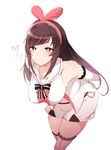  a.i._channel arms_behind_back black_eyes blush bow breasts brown_hair hairband hanging_breasts heart kizuna_ai large_breasts leaning_forward long_hair looking_at_viewer pocari_sweat_(artist) shorts smile solo thighhighs virtual_youtuber 