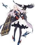  aircraft airplane animal armband azur_lane bald_eagle belt belt_buckle bird black_legwear blue_flower blue_footwear blue_rose buckle buttons dress eagle eyebrows eyebrows_visible_through_hair f4f_wildcat flower full_body hao_(patinnko) lavender_eyes long_hair long_sleeves official_art pantyhose rose sbd_dauntless silver_hair solo star tachi-e transparent_background white_belt yorktown_(azur_lane) 