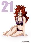  android_21 blue_eyes bra brown_hair dragon_ball dragon_ball_fighterz dragon_ball_super glasses lingerie panties salvamakoto 