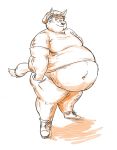  anthro beanie belly belly_overhang big_belly canid canine chubby_cheeks clothed clothing fox fur hair hat love_handles male mammal monochrome monokhromatics moobs navel obese obese_male overweight overweight_male simple_background smile solo standing thick_thighs tight_clothing white_background 