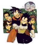  5boys :o =3 annoyed armor black_eyes black_hair blue_eyes bulma chi-chi_(dragon_ball) clenched_hand dougi dragon_ball dragon_ball_z frown glasses gloves green_background looking_at_another looking_at_viewer looking_away looking_back multiple_boys multiple_girls neko_ni_chikyuu nervous open_mouth purple_hair short_hair simple_background son_gohan son_gokuu son_goten speech_bubble spiked star starry_background sweatdrop tama_(dragon_ball) trunks_(dragon_ball) vegeta white_background wristband 