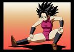  1girl big_hair black_eyes black_hair caulifla dragon_ball dragon_ball_super leotard salvamakoto spiked_hair stretching wristband 