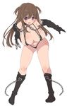  boots breasts brown_hair chain choker cleavage elbow_gloves gloves huge_breasts long_hair shiroie_mika slingshot_swimsuit solo swimsuit two_side_up 
