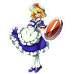  baba_(baba_seimaijo) blonde_hair bow commentary_request dress frills full_body hat highres kana_anaberal no_entry_sign ribbon road_sign short_hair sign solo touhou touhou_(pc-98) transparent_background white_legwear yellow_eyes 