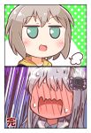  2girls :d =3 absurdres aoba_moka bang_dream! bangs black_flower black_rose blush bow comic embarrassed flower full-face_blush grey_hair hair_bow hair_flower hair_ornament highres hood hood_down jitome kyou_(user_gpks5753) laughing long_hair minato_yukina multiple_girls no_eyes open_mouth polka_dot polka_dot_background rose short_hair silver_hair smile striped striped_bow sweat sweating_profusely wavy_mouth 