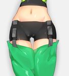  bike_shorts cameltoe close-up commentary_request green_footwear highres inkling iriehana midriff navel skin_tight solo splatoon_(series) strap thigh_gap 