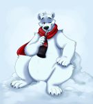  2019 anthro beverage black_nose clothing coca-cola coca-cola_bear fur hi_res male mammal orlandofox polar polar_bear scarfs snow solo ursid ursine white_fur 