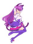  animal_ears boots bow cat_ears cat_tail choker closed_mouth cure_macaron dress elbow_gloves extra_ears food_themed_hair_ornament from_side full_body gloves hair_ornament highres kirakira_precure_a_la_mode kotozume_yukari layered_dress long_hair macaron_hair_ornament magical_girl precure profile purple_bow purple_dress purple_eyes purple_footwear purple_hair purple_neckwear ribbon_choker simple_background smile solo tail thigh_boots thighhighs white_background white_gloves yougechuu zettai_ryouiki 