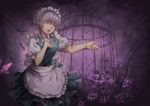  absurdres braid cage highres izayoi_sakuya looking_away purple_eyes purple_hair short_hair_with_long_locks solo touhou twin_braids zuosi_zhichu 