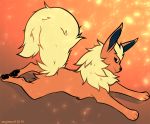  2019 ambiguous_gender angiewolf digital_media_(artwork) eeveelution feral flareon hair nintendo pawpads paws pok&eacute;mon pok&eacute;mon_(species) simple_background smile solo video_games 