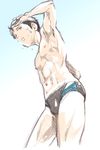  1boy abs bulge crotch goggles male_focus nipples solo swimwear topless tsukumo_gou wet 