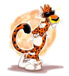  2019 anthro cheetah cheetos chester_cheetah clothing eyewear felid feline male mammal mascot orlandofox simple_background solo sunglasses 