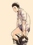 1boy male_focus solo student sweat tsukumo_gou underwear undressing 
