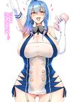  ahoge argyle_cutout arm_up armpits artificial_vagina ass_visible_through_thighs azur_lane bangs bare_shoulders blue_hair blush breasts buttons check_translation cleavage cowboy_shot curvy elbow_gloves eyebrows_visible_through_hair garter_straps gloves halter_top halterneck heart heart-shaped_pupils high-waist_skirt highres hip_vent huge_breasts microskirt mole mole_on_arm no_bra no_panties open_mouth ponytail pubic_hair purple_eyes saliva shiworiita side-tie_skirt sideboob skirt solo st._louis_(azur_lane) symbol-shaped_pupils tongue tongue_out translation_request waving white_gloves 