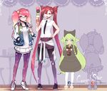  3girls alternate_hair_color alternate_hairstyle bare_shoulders beancurd black_dress bow braid drink fluffy_ears glasses green_hair high_heel_boots ice_cream jacket jinx_(league_of_legends) league_of_legends long_hair lulu_(league_of_legends) luxanna_crownguard magical_girl multiple_girls pointy_ears short_hair shorts skirt star_guardian_jinx star_guardian_lulu star_guardian_lux thighhighs twin_braids twintails yordle 
