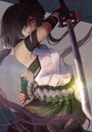  black_hair fate/grand_order fate_(series) fingerless_gloves gloves highres japanese_clothes katana low_twintails miko mochizuki_chiyome_(fate/grand_order) one_eye_covered reverse_grip rope shimenawa slit_pupils sword twintails weapon yuurei447 