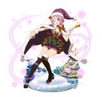  ;d argyle_shorts black_footwear boots box breasts cape christmas christmas_tree cleavage full_body fur_trim gift gift_box grin hair_ornament hairclip hat holding_bell layered lisbeth official_art one_eye_closed open_mouth outstretched_arm pink_eyes pink_hair purple_cape purple_hat purple_shorts red_ribbon ribbon santa_hat short_hair_with_long_locks short_shorts shorts sidelocks simple_background small_breasts smile snowflakes snowman solo star sword_art_online sword_art_online:_code_register thigh_boots thighhighs white_background wrist_cuffs 