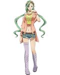  1girl belt boots braid elf flagrant_olive green_hair log_horizon long_hair looking_at_viewer navel open_mouth shorts solo standing thighhighs thighs tongue twintails 