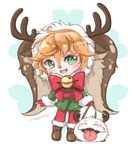  1girl alternate_hair_color bell blush boots bows christmas fang fluffy_ears horns league_of_legends long_hair pointy_ears poppy ribbon twintails yordle 