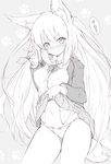  animal_ears bad_id bad_pixiv_id bangs blazer bow bow_panties breasts condom contrapposto covered_nipples cowboy_shot dress_shirt fox_ears fox_tail greyscale holding holding_condom jacket lifted_by_self long_hair looking_at_viewer medium_breasts monochrome navel original panties paw_background pleated_skirt presenting shirt skirt skirt_lift smile solo standing tail two_side_up underwear very_long_hair zaiyasu 