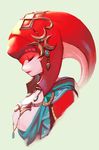  breasts fins fish_girl hair_ornament hankuri jewelry long_hair medium_breasts mipha monster_girl multicolored multicolored_skin no_eyebrows red_hair red_skin smile solo the_legend_of_zelda the_legend_of_zelda:_breath_of_the_wild zora 