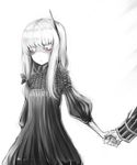  1girl age_difference blush charles_henri_sanson_(fate/grand_order) dress fate/grand_order fate_(series) highres holding_hands lavender_eyes lavinia_whateley_(fate/grand_order) looking_away pale_skin simple_background solo_focus white_background white_hair 
