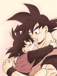  ;) black_eyes black_hair carrying closed_eyes crying dougi dragon_ball dragon_ball_z father_and_son happy hug long_sleeves looking_at_another male_focus masa_(p-piyo) multiple_boys one_eye_closed short_hair simple_background smile son_gokuu son_goten spiked_hair tears wristband 