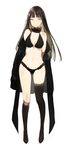  :o arms_behind_back bangs bare_shoulders black_bra black_coat black_collar black_hair black_panties bra coat collar hair_ornament kneehighs legs long_hair long_image long_legs looking_at_viewer lpip midriff navel open_mouth original pale_skin panties simple_background solo standing stomach tall_image thighhighs thighs underwear undressing white_background yellow_eyes 
