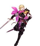 arai_teruko armor armored_boots blonde_hair boots cape fire_emblem fire_emblem_heroes fire_emblem_if full_body gloves highres male_focus official_art open_mouth orange_eyes siegbert_(fire_emblem_if) solo sword teeth transparent_background weapon 
