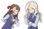  artist_name blush closed_eyes commentary diana_cavendish facepalm flower flower_in_mouth kagari_atsuko little_witch_academia multiple_girls rose school_uniform ticcy yuri 