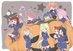  9girls amanda_o&#039;neill animal_ears cat_ears chibi constanze_amalie_von_braunschbank-albrechtsberger diana_cavendish doughnut hair_over_one_eye highres jasminka_antonenko kagari_atsuko little_witch_academia long_hair lotte_jansson multiple_girls pumpkin sucy_manbavaran 