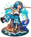  :o bare_shoulders black_footwear black_swimsuit blue_eyes blue_hair blue_pants bright_pupils dot_nose eyebrows eyebrows_visible_through_hair fishing_rod flat_chest full_body gen_7_pokemon hairband holding holding_fishing_rod looking_away mushiki_k one-piece_swimsuit open_mouth pants pokemon pokemon_(creature) pokemon_(game) pokemon_sm popplio rainbow ribbon ribbon-trimmed_clothes ribbon-trimmed_pants ribbon_trim rock sailor_collar sandals shirt short_hair sitting sleeveless sleeveless_shirt solo suiren_(pokemon) swimsuit swimsuit_under_clothes tareme tongue trial_captain water white_pupils white_shirt wishiwashi yellow_hairband yellow_ribbon 