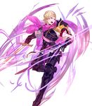  arai_teruko armor armored_boots blonde_hair boots cape fire_emblem fire_emblem_heroes fire_emblem_if full_body gloves highres male_focus official_art open_mouth orange_eyes siegbert_(fire_emblem_if) solo sword teeth transparent_background weapon 