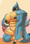  2019 anthro avian balls breath_of_the_wild demondragoncyan erection humanoid_penis kass_(zelda) looking_at_viewer male muscular muscular_male nintendo nipples nude open_mouth pecs penis rito smile solo the_legend_of_zelda tongue video_games 