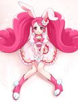  :q animal_ears bow bunny_ears cake_hair_ornament choker cure_whip dress food_themed_hair_ornament full_body gloves hair_ornament hairband highres kirakira_precure_a_la_mode long_hair looking_at_viewer magical_girl pink_bow pink_footwear pink_hair pink_hairband precure puffy_sleeves red_eyes red_neckwear shoes simple_background sitting smile solo tachibana_momoya tongue tongue_out twintails usami_ichika v_arms white_background white_dress white_gloves 