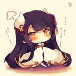  aiguillette azur_lane black_hair brown_eyes chibi commentary_request flower hair_flower hair_ornament hiei_(azur_lane) horns long_hair looking_at_viewer muuran pout signature simple_background sitting solo tears translation_request wide_sleeves 