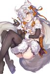  adapted_costume akieda alternate_color ass bell black_legwear capelet commentary_request cosplay dangerous_beast fate/grand_order fate_(series) food fur_trim gloves hair_ribbon halloween halloween_costume headpiece jack-o'-lantern jeanne_d'arc_(fate)_(all) jeanne_d'arc_alter_santa_lily long_hair mash_kyrielight mash_kyrielight_(cosplay) no_shoes pocky pocky_day pumpkin ribbon solo thighhighs yellow_eyes 