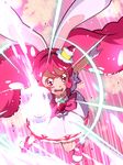  angry animal_ears bow bunny_ears cake_hair_ornament cure_whip dress extra_ears food_themed_hair_ornament from_above gloves hair_ornament hairband kirakira_precure_a_la_mode long_hair looking_at_viewer magical_girl open_mouth pink_background pink_bow pink_eyes pink_footwear pink_hair precure serious shoes solo tj-type1 twintails usami_ichika white_dress white_gloves 