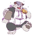  behemoth_(housamo) burger clothing eating food hoodie male monster natamaru_a pawpads simple_background sketchy slightly_chubby tokyo_afterschool_summoners video_games 